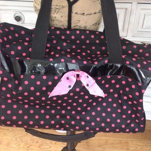 Black & Pink Polka Dot Carry-All Bag with Black Patent Trim